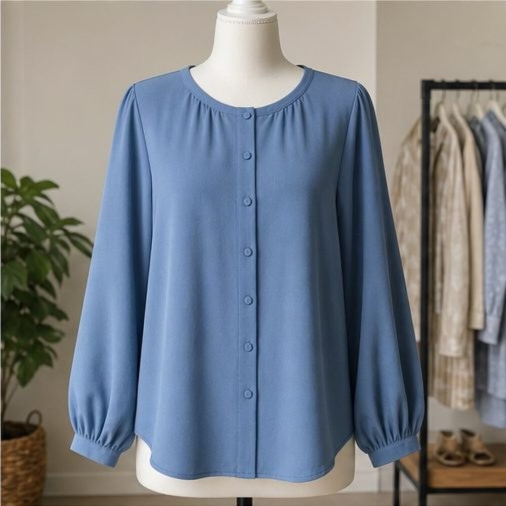 Blue Tie Neck Blouse